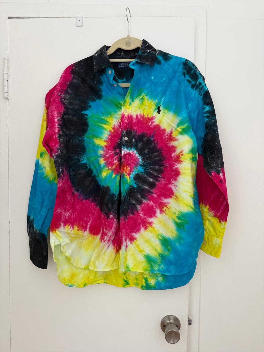 Ralph Lauren Tie-Dye Button-Up in Blue, Black and Yellow